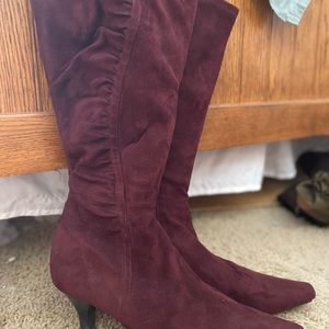 Wine stretchy boots.